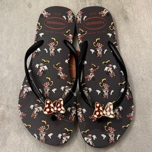 Havaianas Black Flip Flops with Red Polka Dot Bow